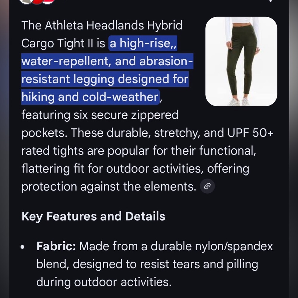 Size 24 3X ATHLETA Pants Headlands‎ Hybrid Cargo II Tight Leggings - Picture 8 of 9